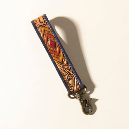 Myra Sedona Breeze Handtooled Leather Keyfob in Oxide Red