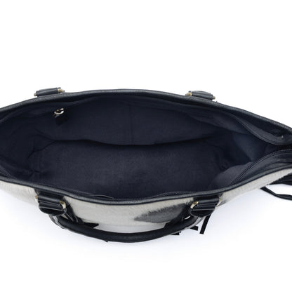 Myra High Plains Hairon Leather Concealed Fringe Carry Bag in Ebony Bone