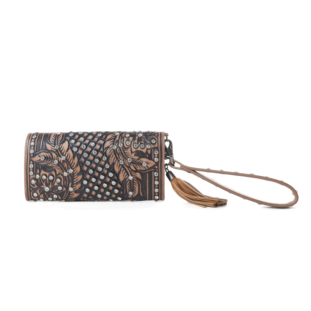 Myra Wildflower Story Handtooled Leather Wallet in Earth Bloom