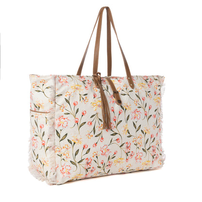 Myra Brookside Cotton & Leather Weekender Bag in Blush Cream