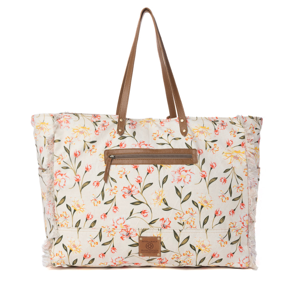 Myra Brookside Cotton & Leather Weekender Bag in Blush Cream