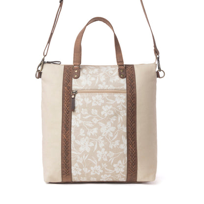 Myra Sunfield Haven Cotton & Leather Tote Bag in Timber Cream