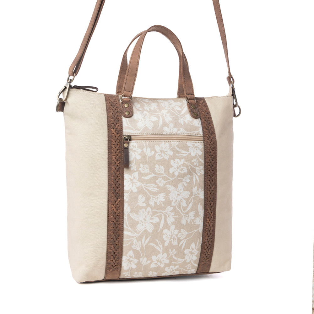 Myra Sunfield Haven Cotton & Leather Tote Bag in Timber Cream