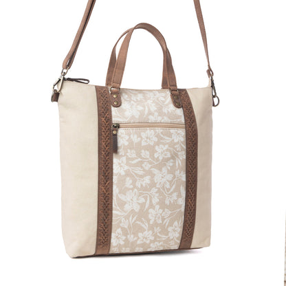 Myra Sunfield Haven Cotton & Leather Tote Bag in Timber Cream