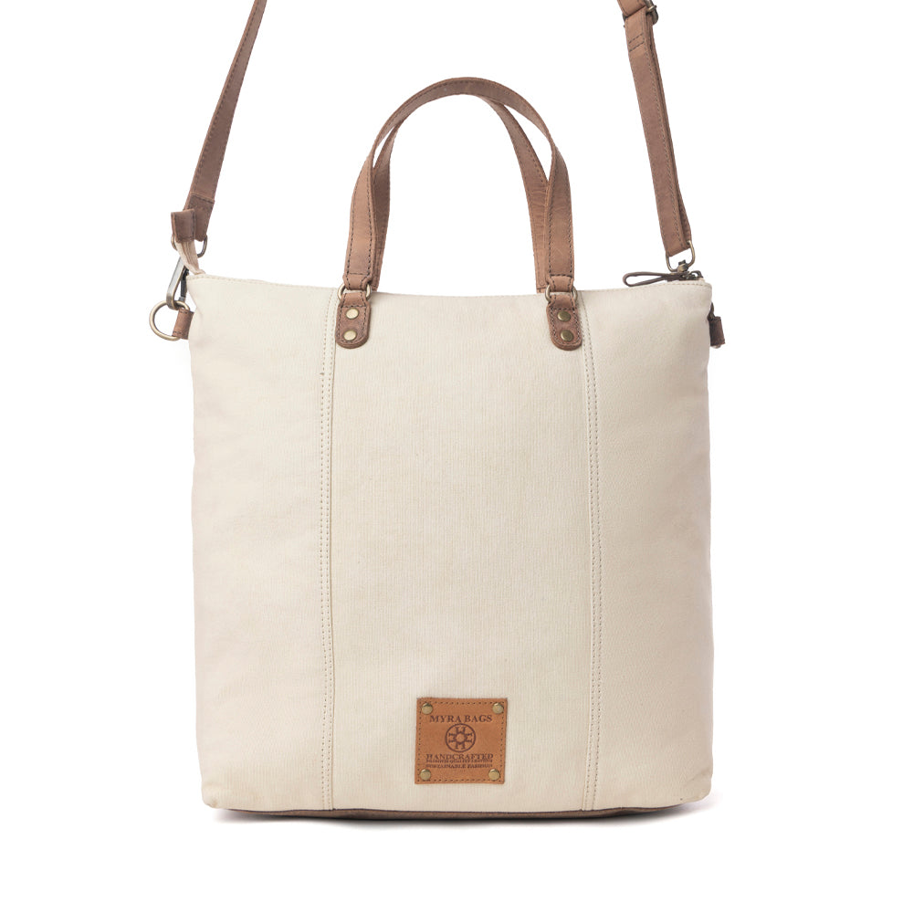 Myra Sunfield Haven Cotton & Leather Tote Bag in Timber Cream