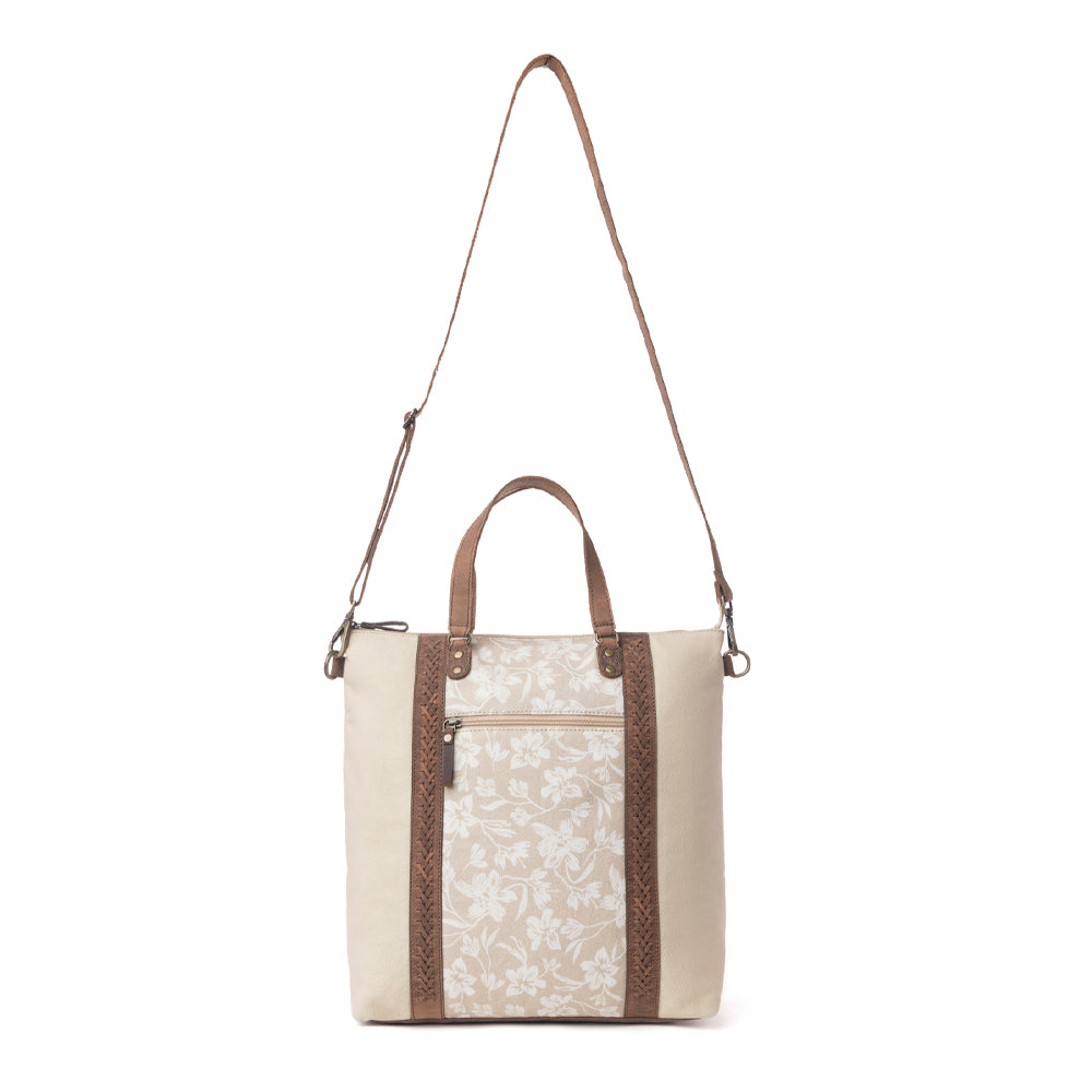 Myra Sunfield Haven Cotton & Leather Tote Bag in Timber Cream