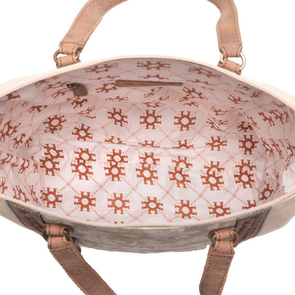 Myra Sunfield Haven Cotton & Leather Tote Bag in Timber Cream